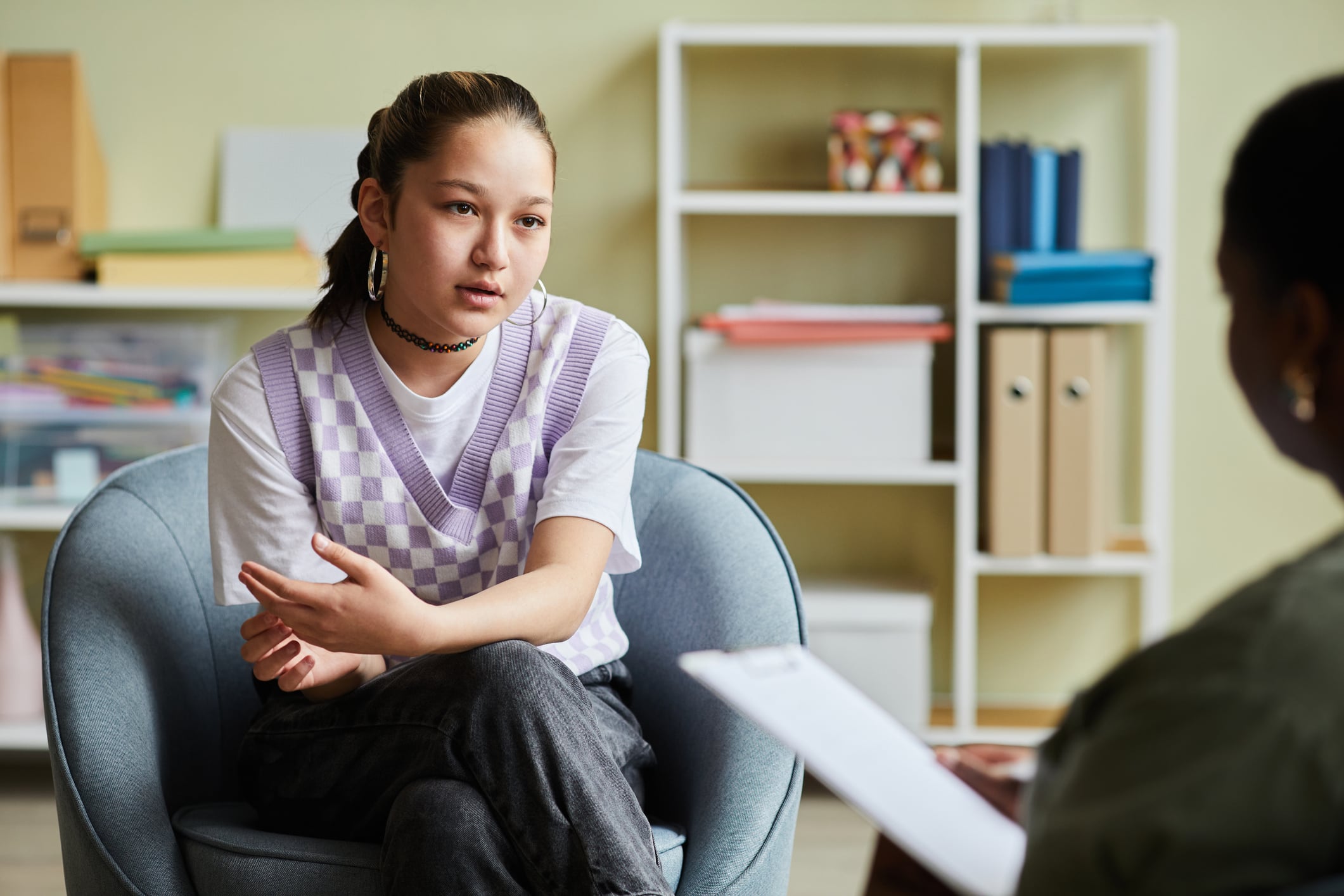 Girl Talking About Her Problems To Psychologist
